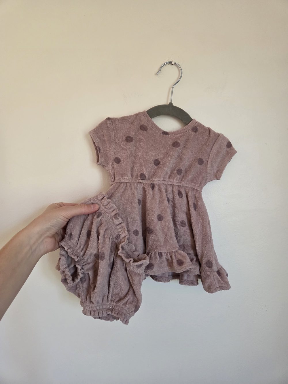 Quincy Mae Dusty Mauve Polka Dot Dress & Bloomers